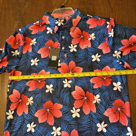 HRESKI Performance Golf‎ Polo Shirt Medium Tropical Flowers Hawaiian Vacation - Picture 7 of 8